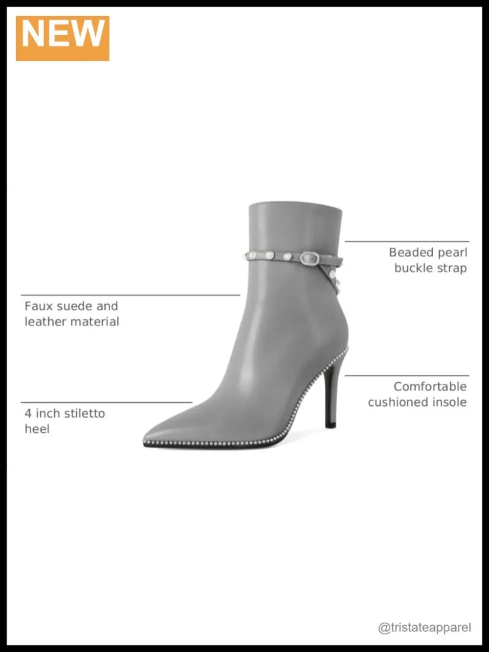 Women's Faux Suede Pointed Toe Stiletto Ankle Booties with Pearl Buckle
